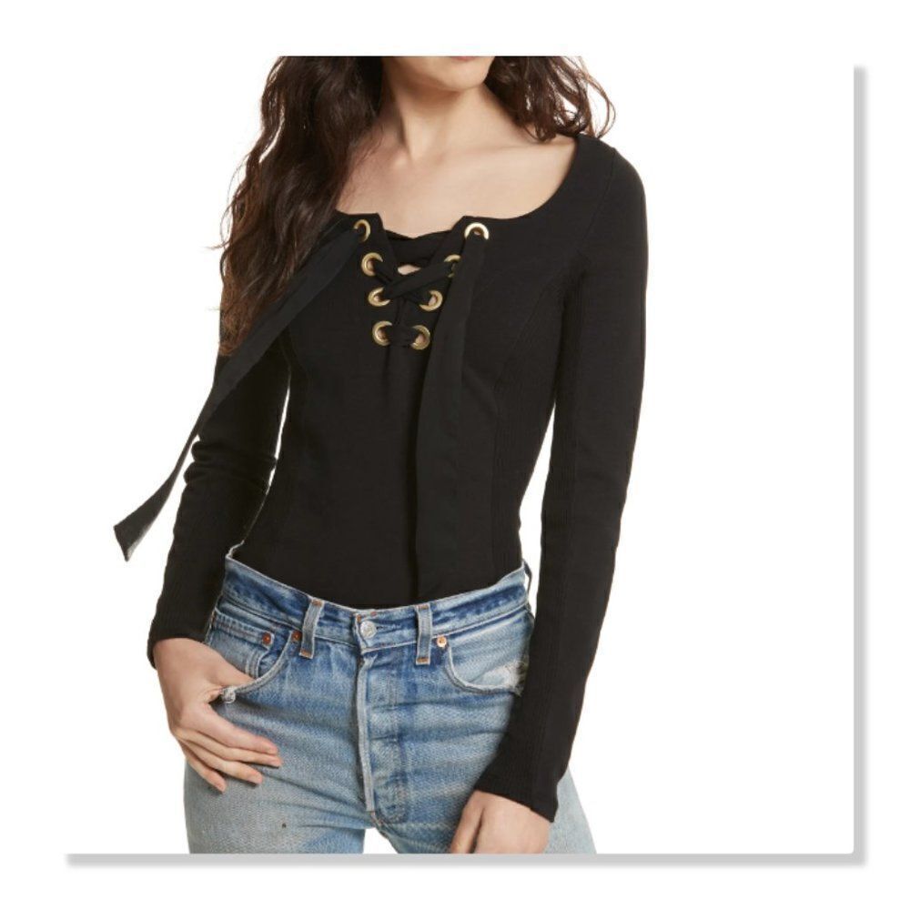 Free People 'Looking Back' Lace-Up Top - size Small in Black
